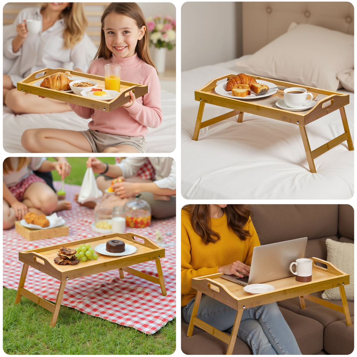 Natura AM Bamboo Breakfast Bed Tray Table with Folding Legs