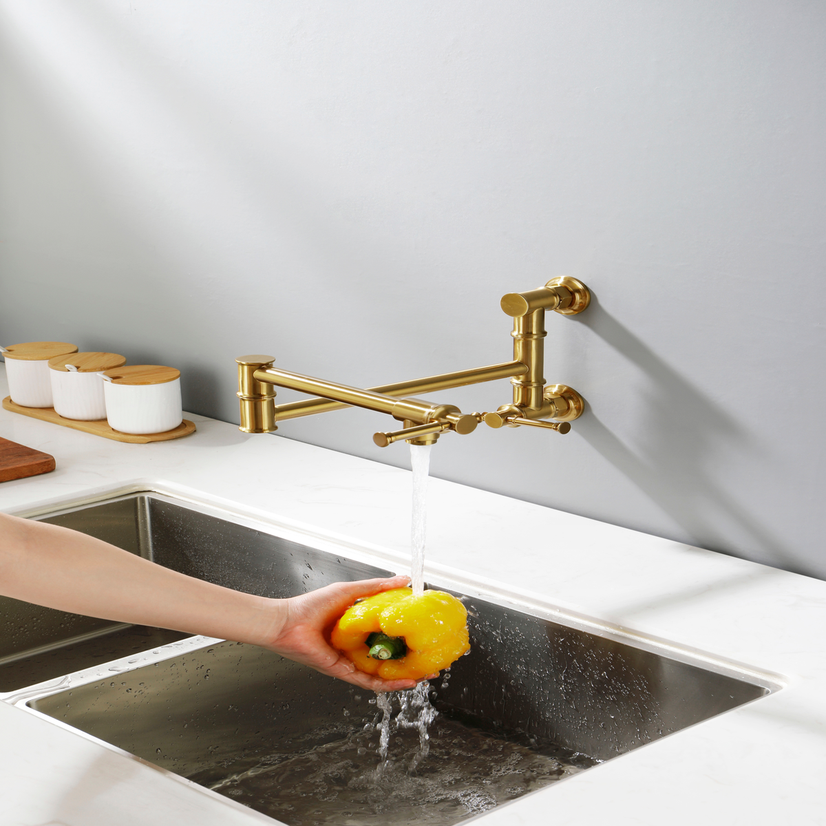 Natura AM Wall-Mounted Brass Pot Filler Faucet | Folding Swing Arm