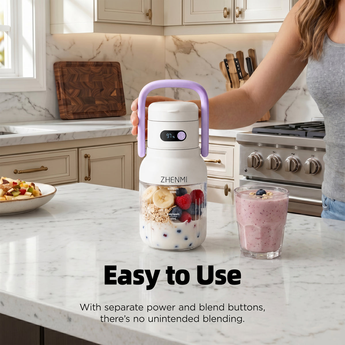 Natura AM 33oz Cordless Portable Blender | USB Rechargeable, Ice Crushing
