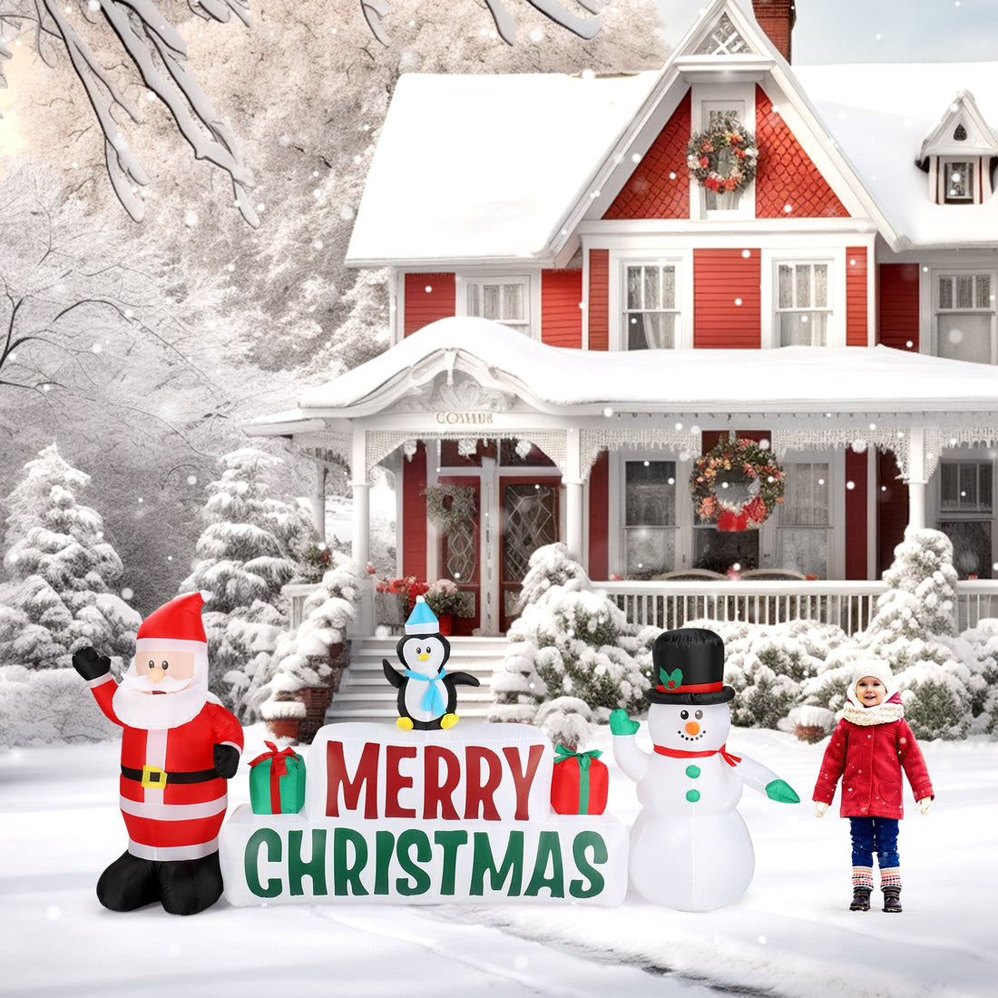 Natura AM 9.8FT Christmas Inflatable Santa and Snowman with Merry Christmas sign
