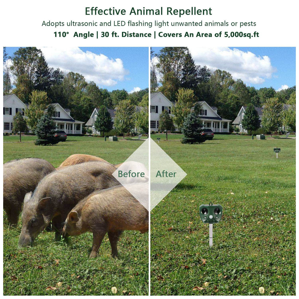 Natura AM Solar Ultrasonic Animal Repeller | Motion Sensor, 5,000 sq.ft Coverage