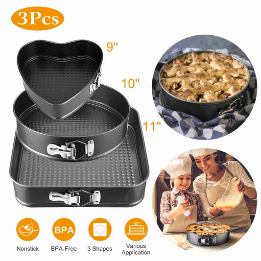Natura AM Springform Cake Pan Set of 3 — Heart, Round & Square Nonstick Baking Pans