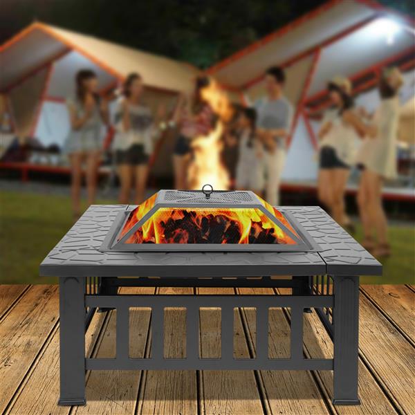 Natura AM 32-Inch Portable Metal Fire Pit with Mesh Screen Lid & Poker