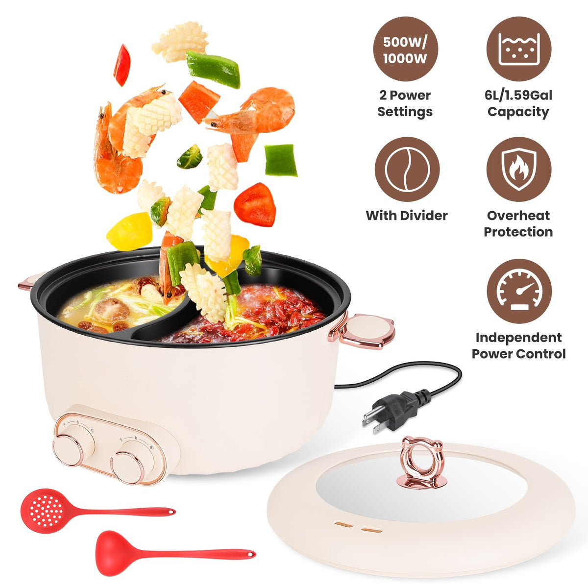 Natura AM 6L Electric Hot Pot with Divider, Dual Broth & Independent Controls