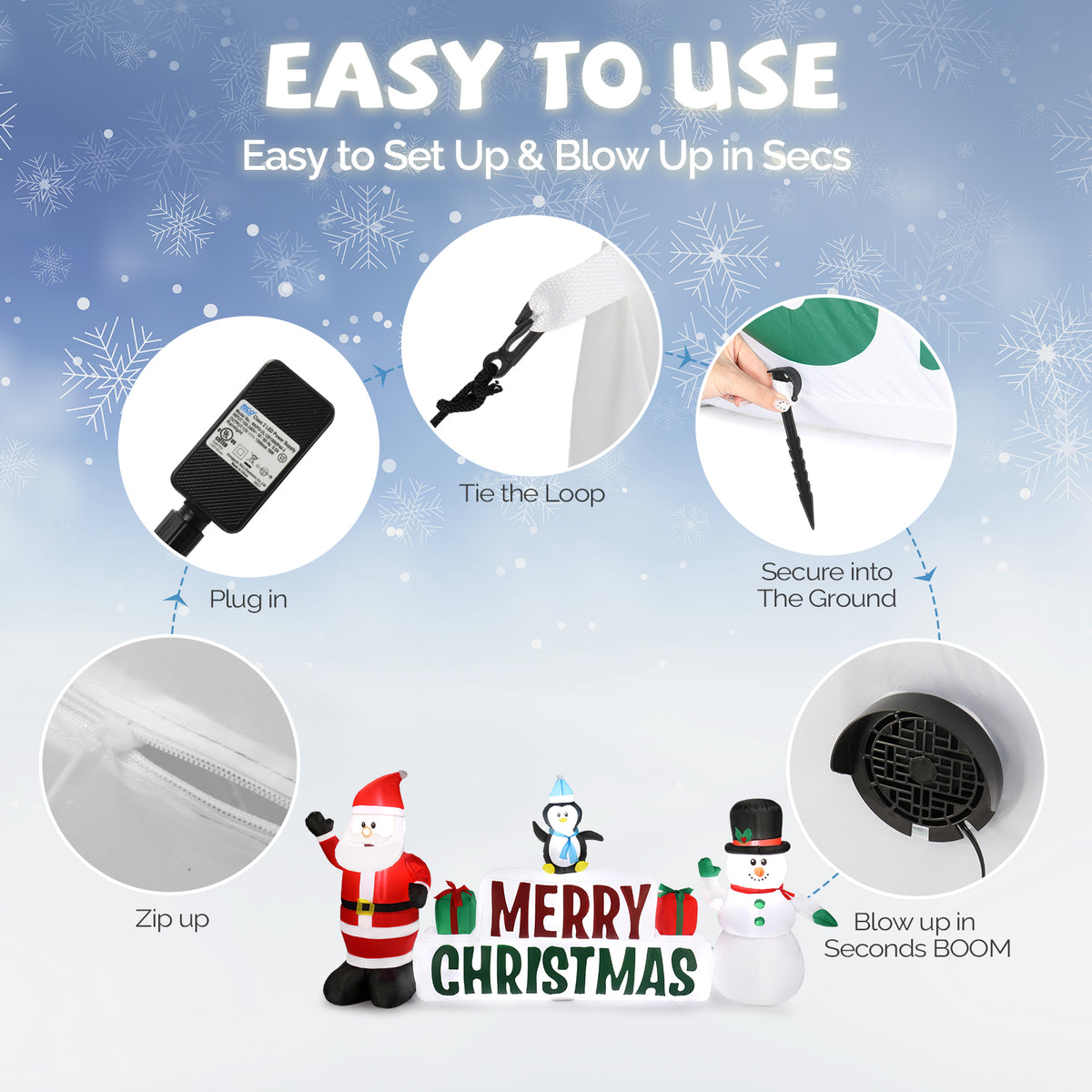 Natura AM 9.8FT Christmas Inflatable Santa & Snowman with Merry Christmas Sign | Built-in LED Lights