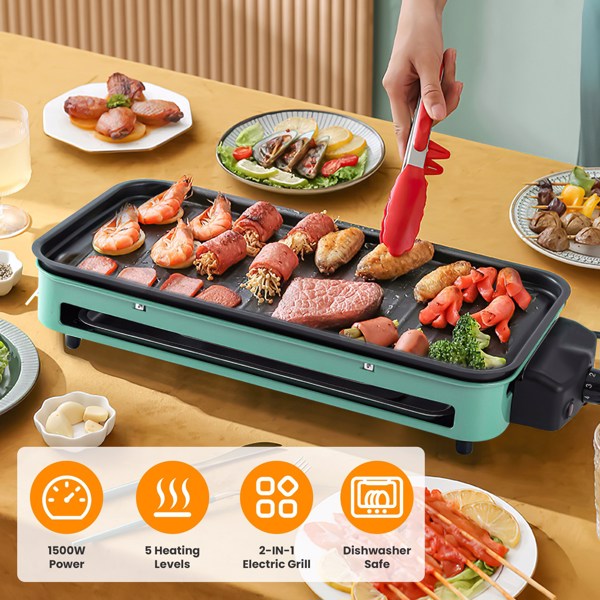Natura AM 1500W Electric Indoor Grill 2-in-1 with Grill Net & Pan