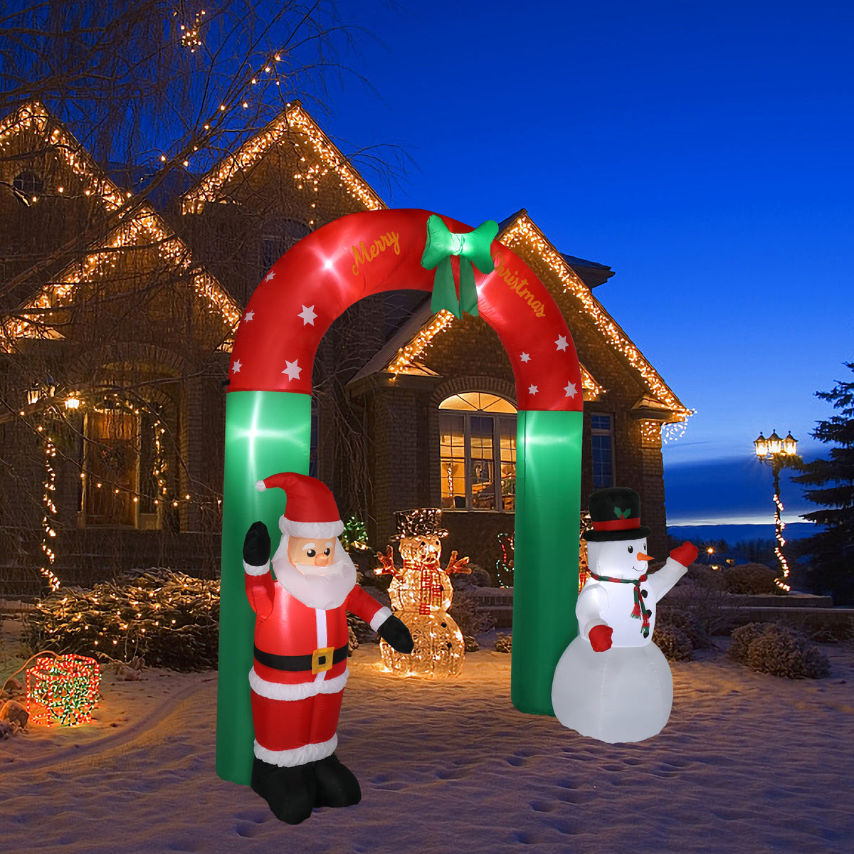 Natura AM 8FT Christmas Inflatable Arch with Santa & Snowman | Lighted Yard Decor
