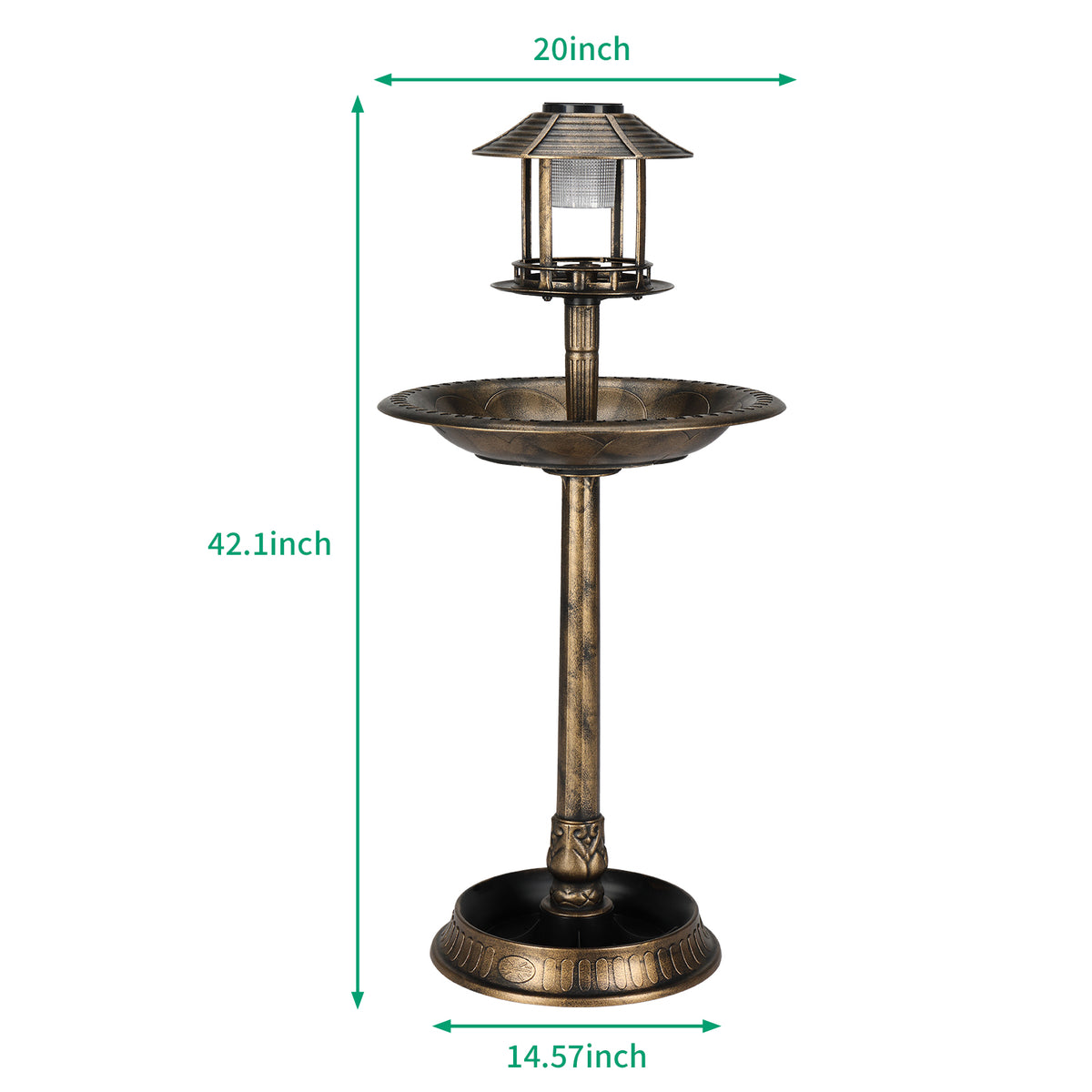 Natura AM Solar Birdbath with Light, 42-Inch | Bronze Garden Decor