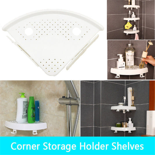Natura AM Corner Shelf Organizer with Hooks | No-Drill Wall Mount, White