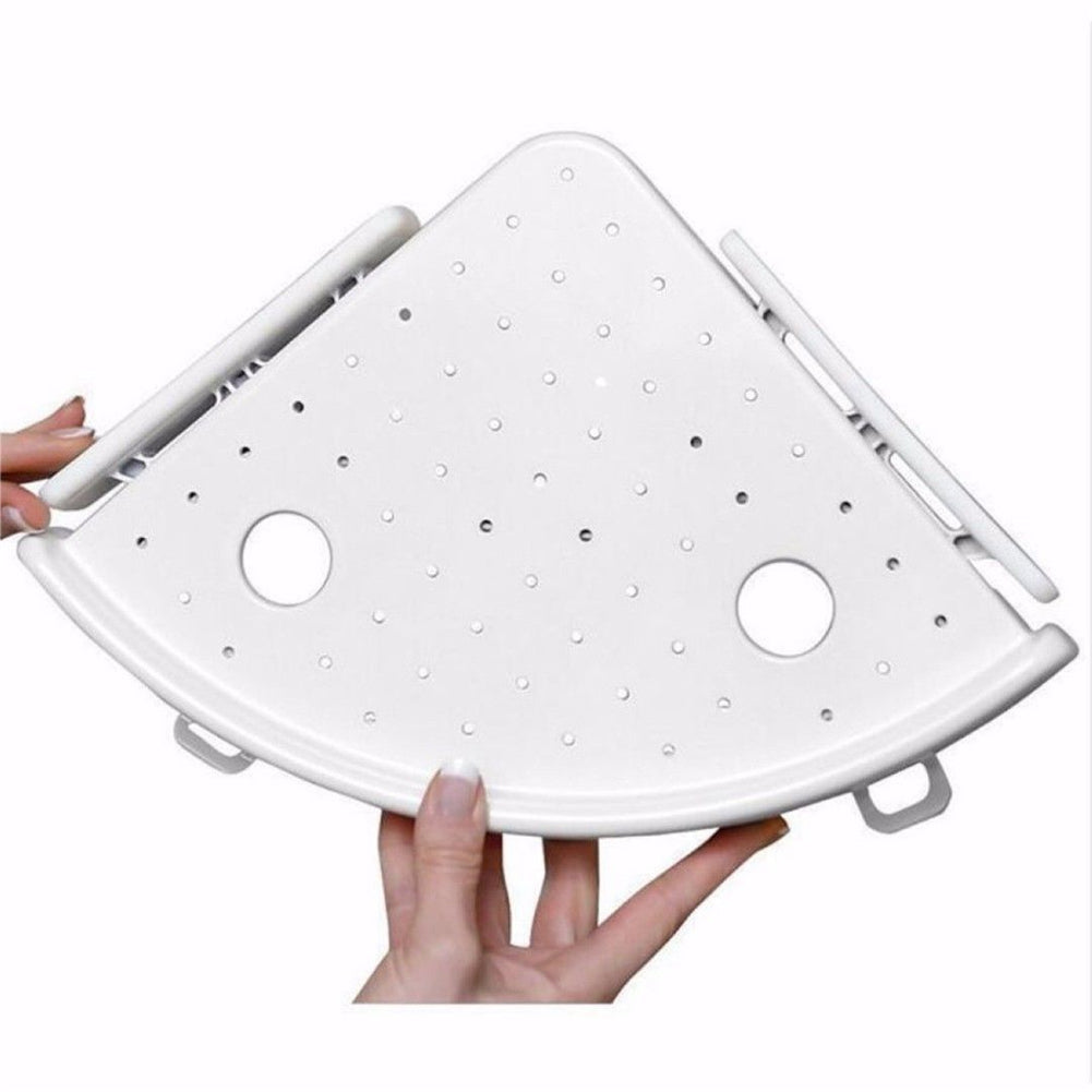 Natura AM Corner Shelf Organizer with Hooks | No-Drill Wall Mount, White