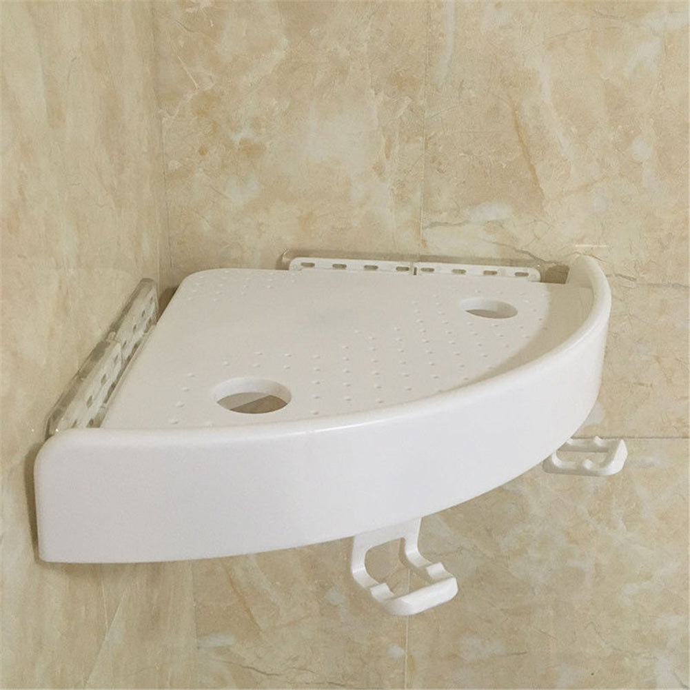 Natura AM Corner Shelf Organizer with Hooks | No-Drill Wall Mount, White