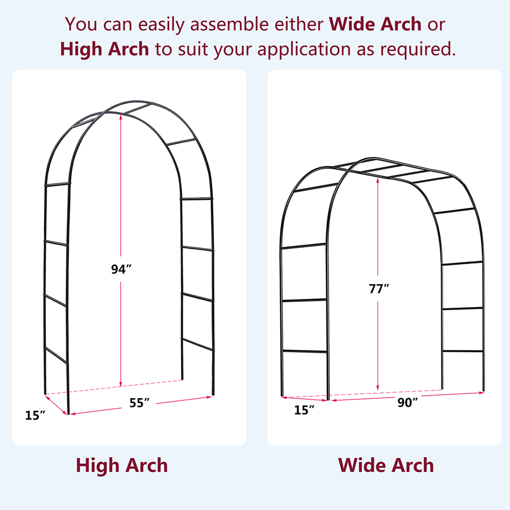 Natura AM Metal Garden Arch Trellis — 7'8" H x 4'5" W, Powder-Coated Metal, Dark Green