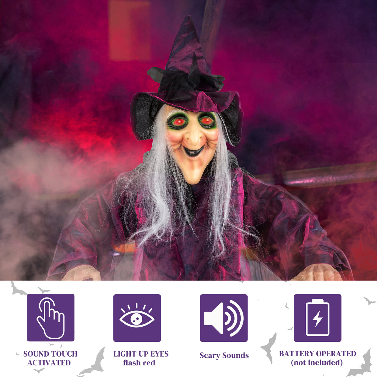 Natura AM 71in Life-Size Talking Hanging Witch | Halloween Decoration