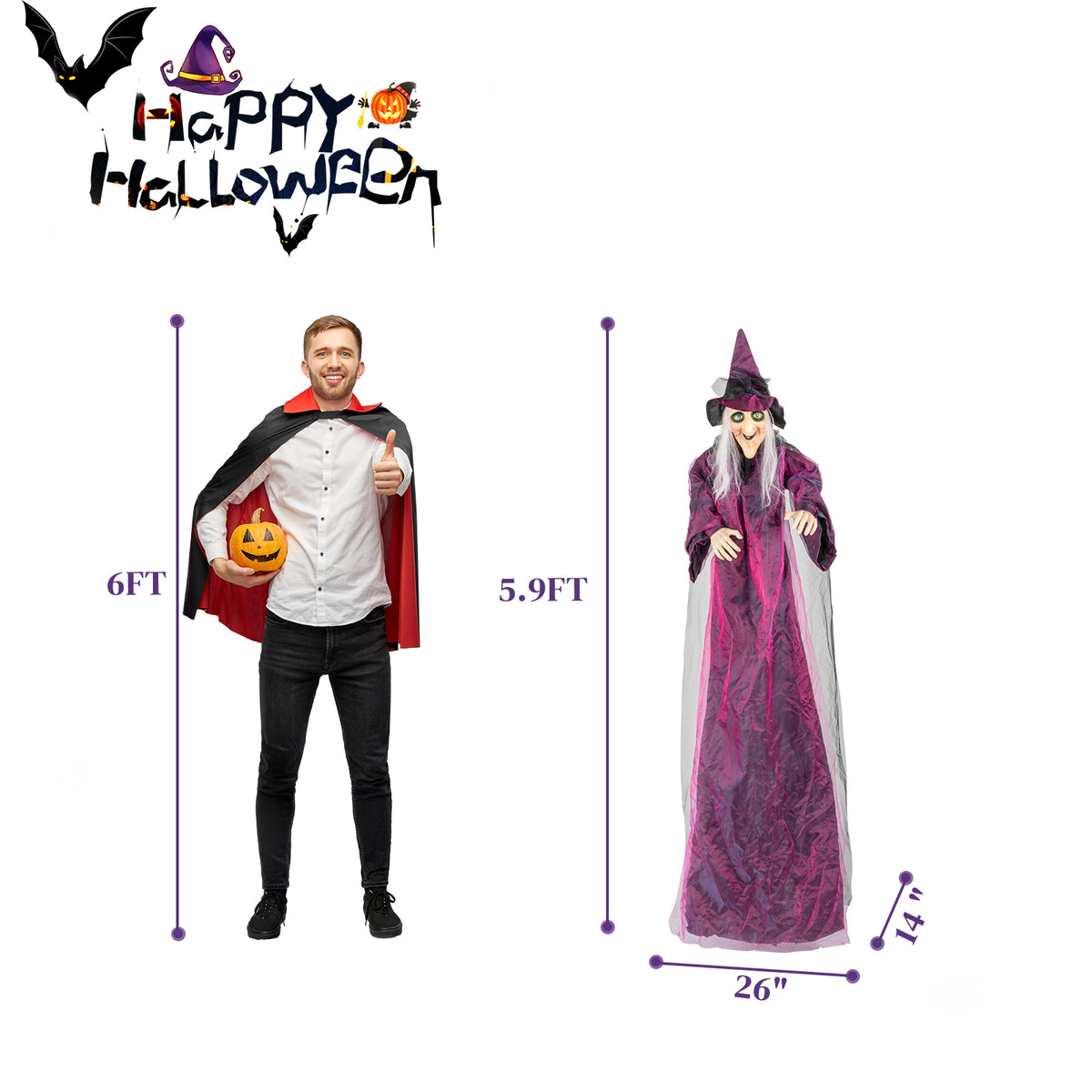 Natura AM 71in Life-Size Talking Hanging Witch | Halloween Decoration