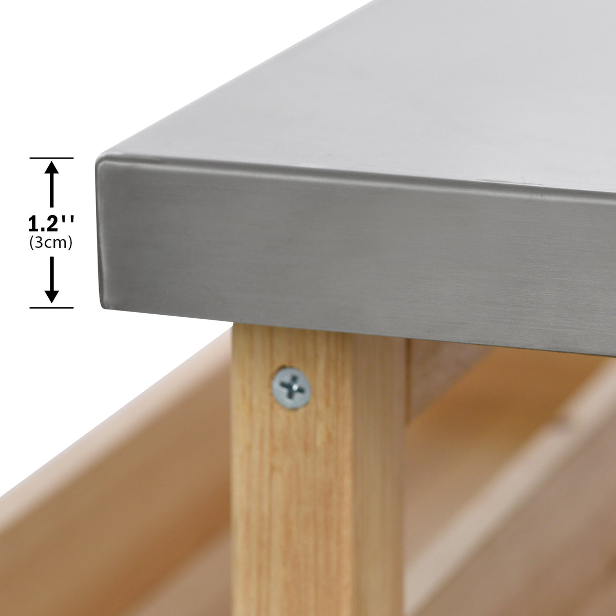 Natura AM Solid Wood Kitchen Island Cart | Stainless Steel Top