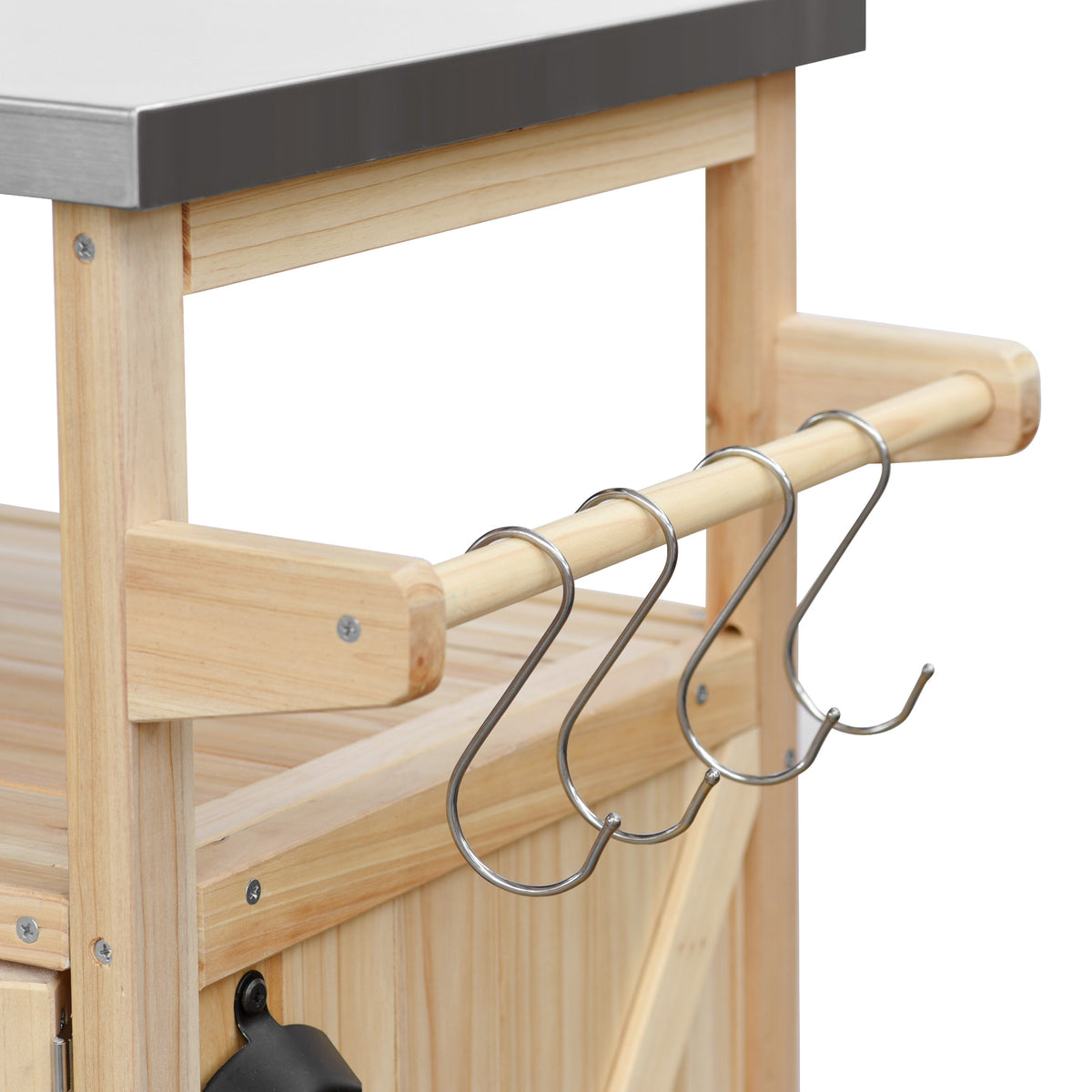 Natura AM Solid Wood Kitchen Island Cart | Stainless Steel Top