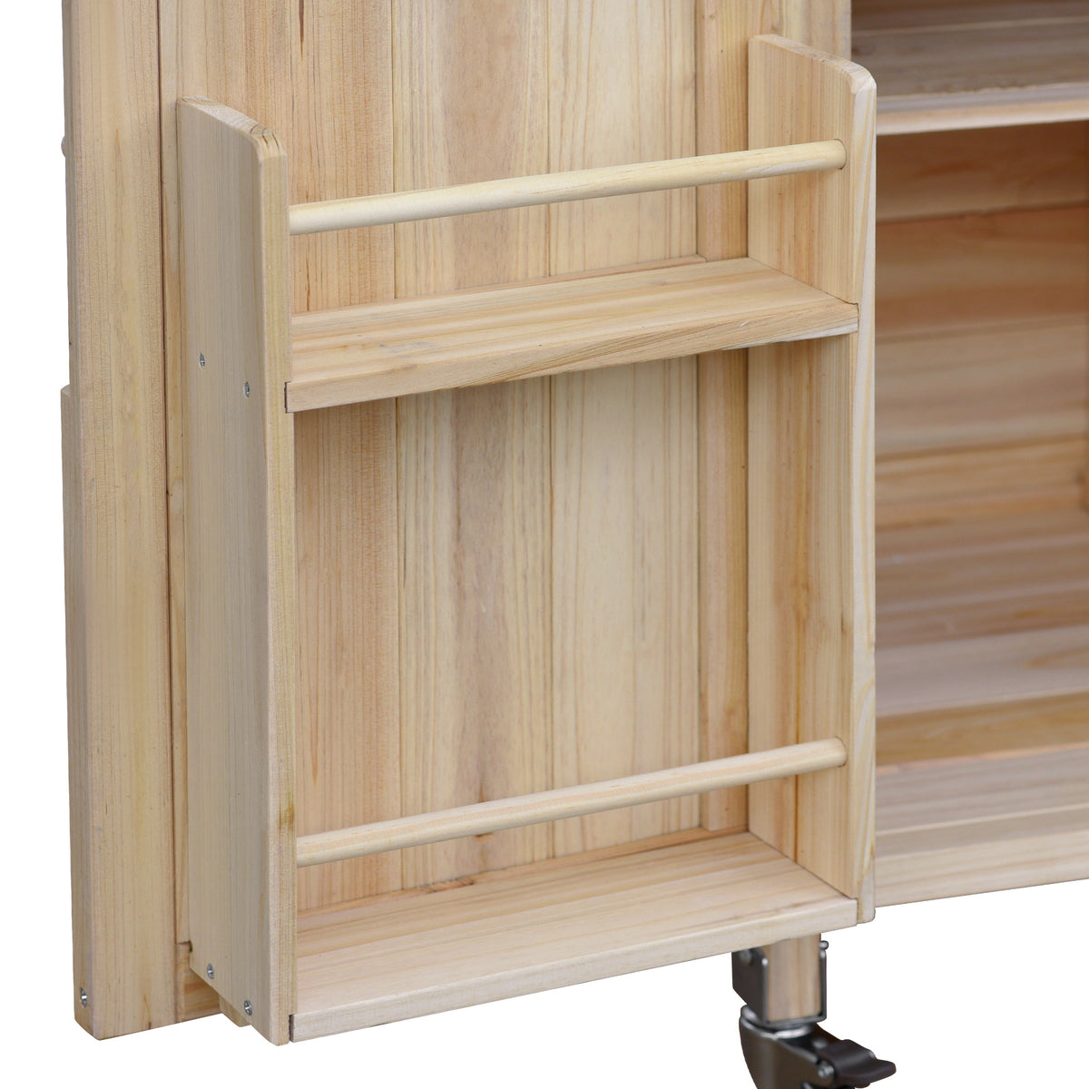 Natura AM Solid Wood Kitchen Island Cart | Stainless Steel Top