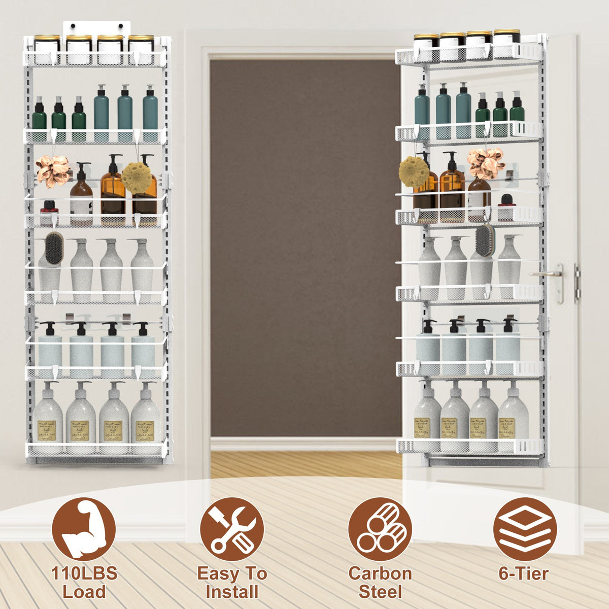 Natura AM 6-Tier Over-the-Door Pantry Organizer, White