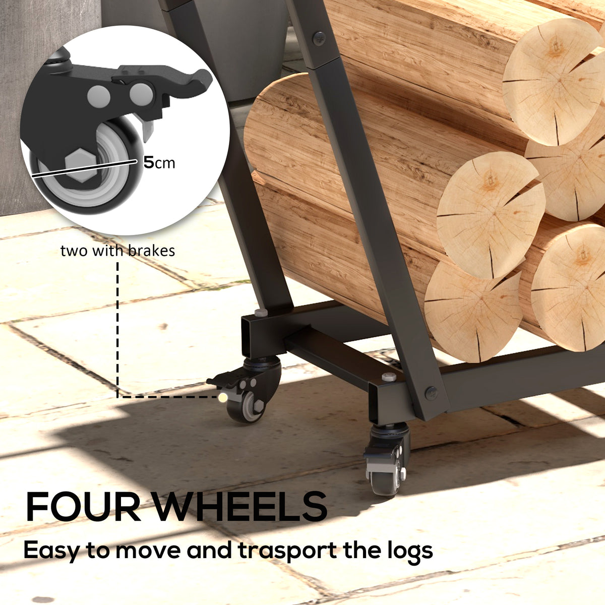 Natura AM Firewood Log Rack with Casters & Tool Hooks
