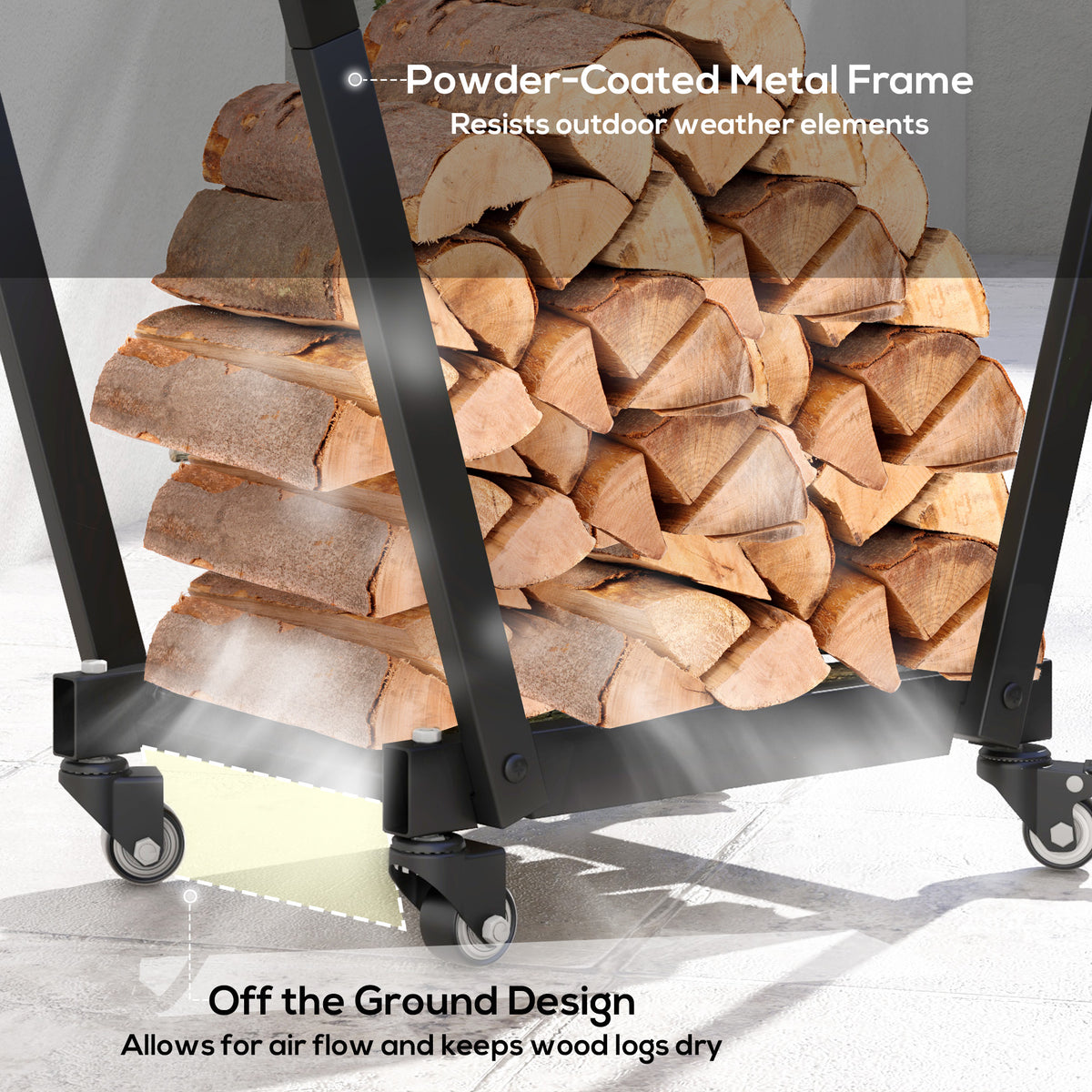 Natura AM Firewood Log Rack with Casters & Tool Hooks