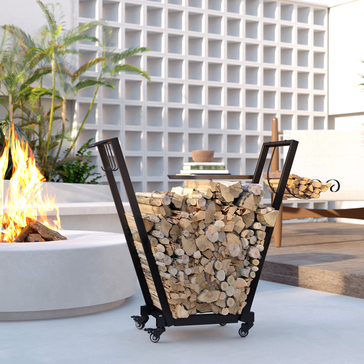 Natura AM Firewood Log Rack with Casters & Tool Hooks