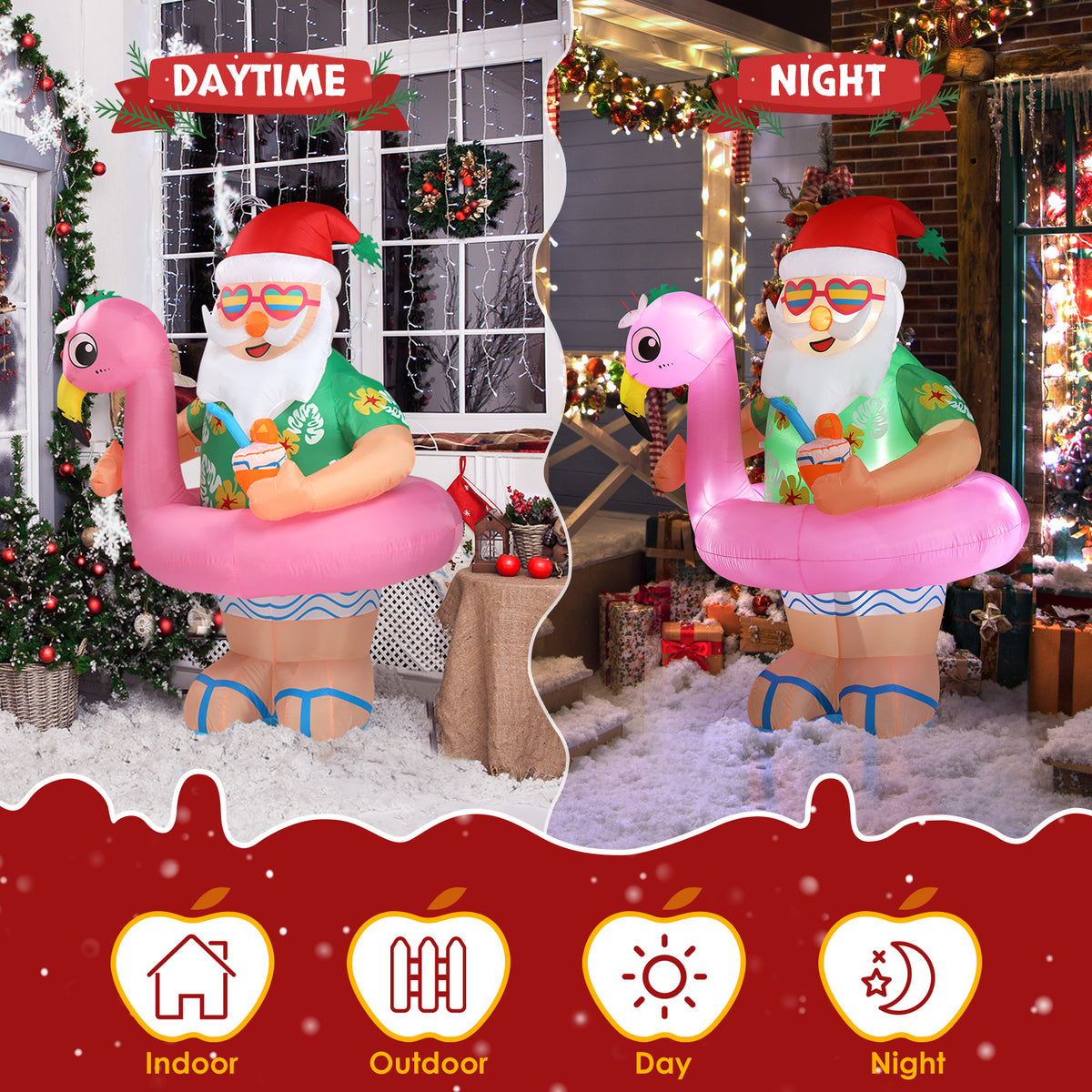 Natura AM 5.9FT Christmas Inflatable Hawaii Santa | Built-in LED Lights