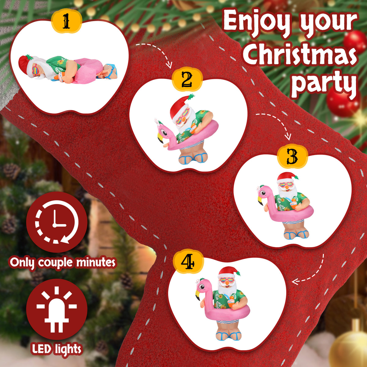 Natura AM 5.9FT Christmas Inflatable Hawaii Santa | Built-in LED Lights