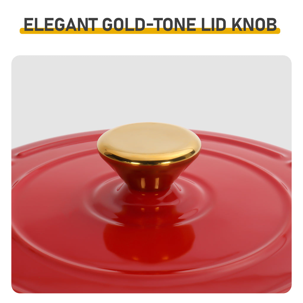 Cast iron 6QT cooking pot - Gradient red - Includes two silicone gloves - Enamel pot