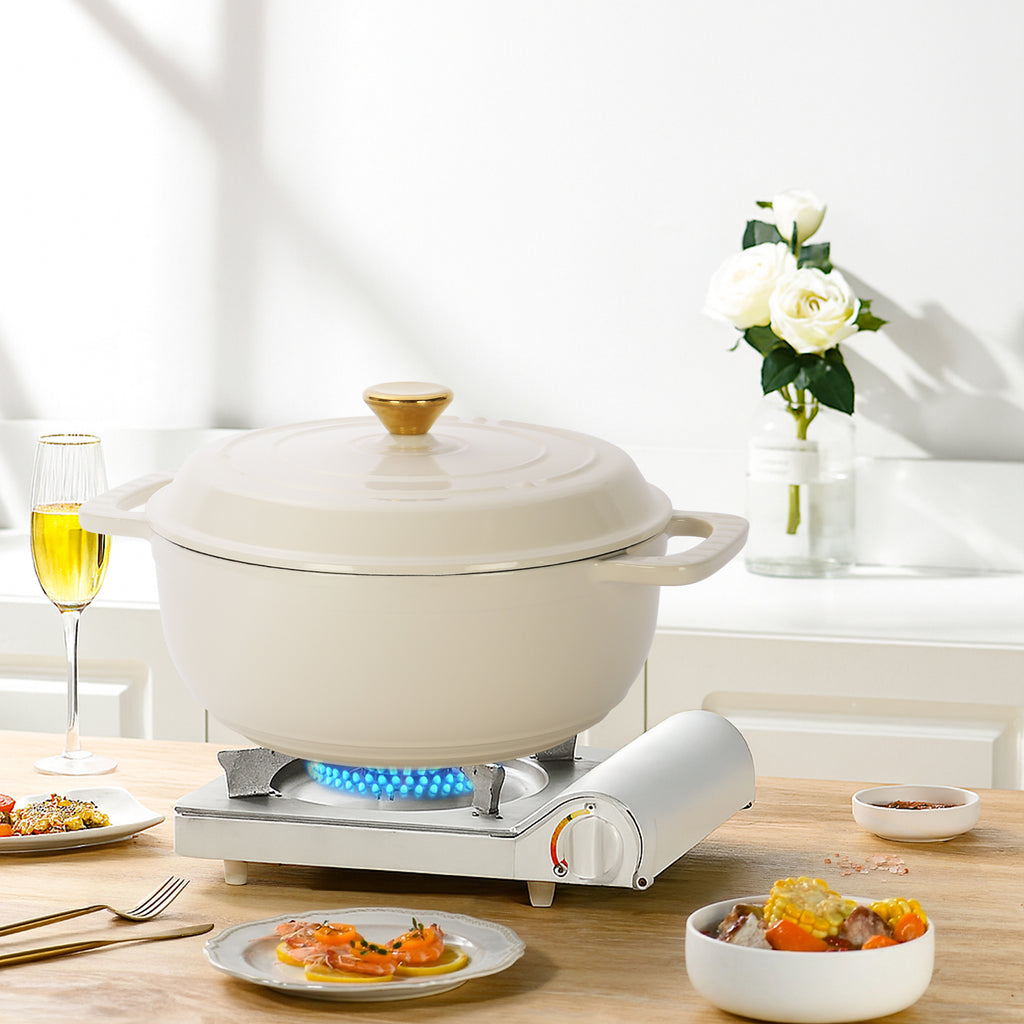 Cast iron 6QT cooking pot - ceramic white - comes with two silicone gloves - Enamel pot