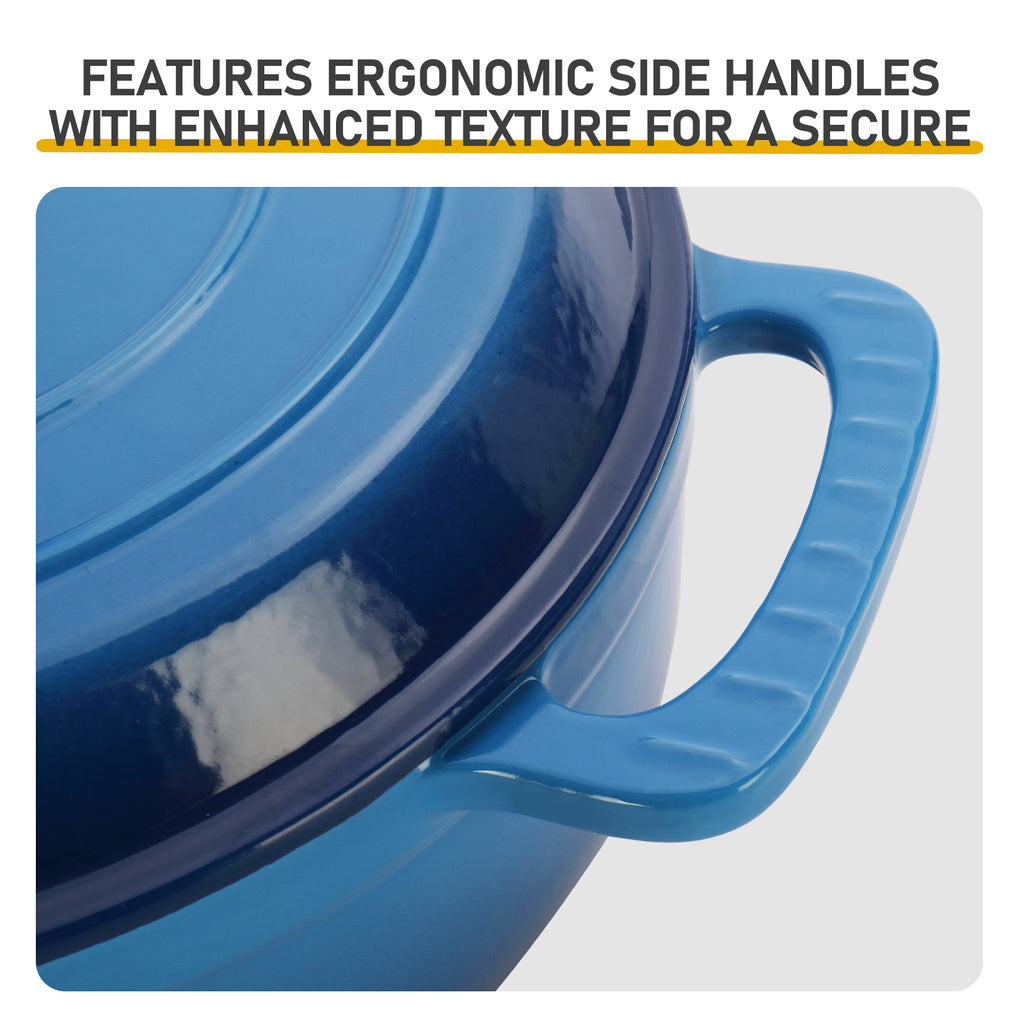 Cast iron 6QT cooking pot - Gradient blue - Includes two silicone gloves - Enamel pot