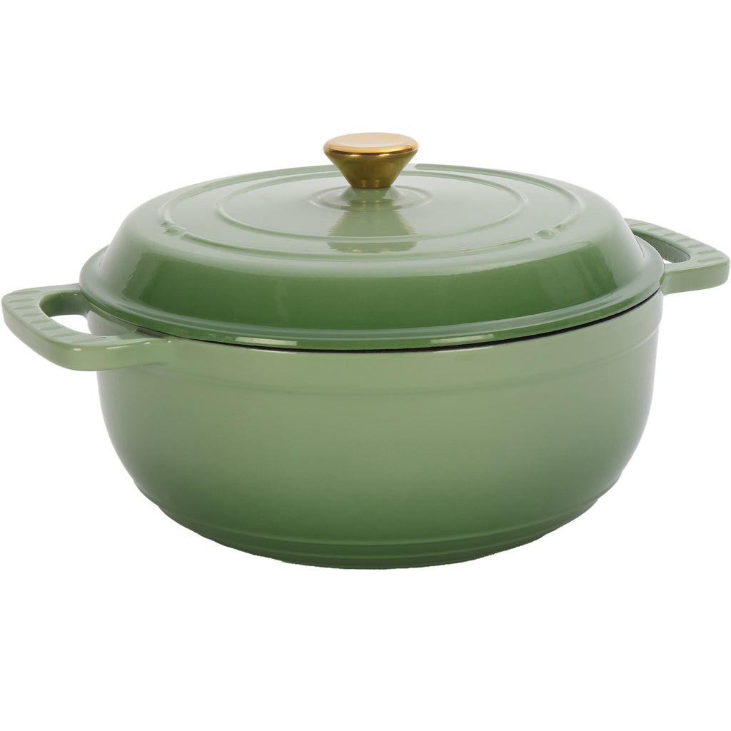 Cast iron 6QT cooking pot - Gradient red - Includes two silicone gloves - Enamel pot