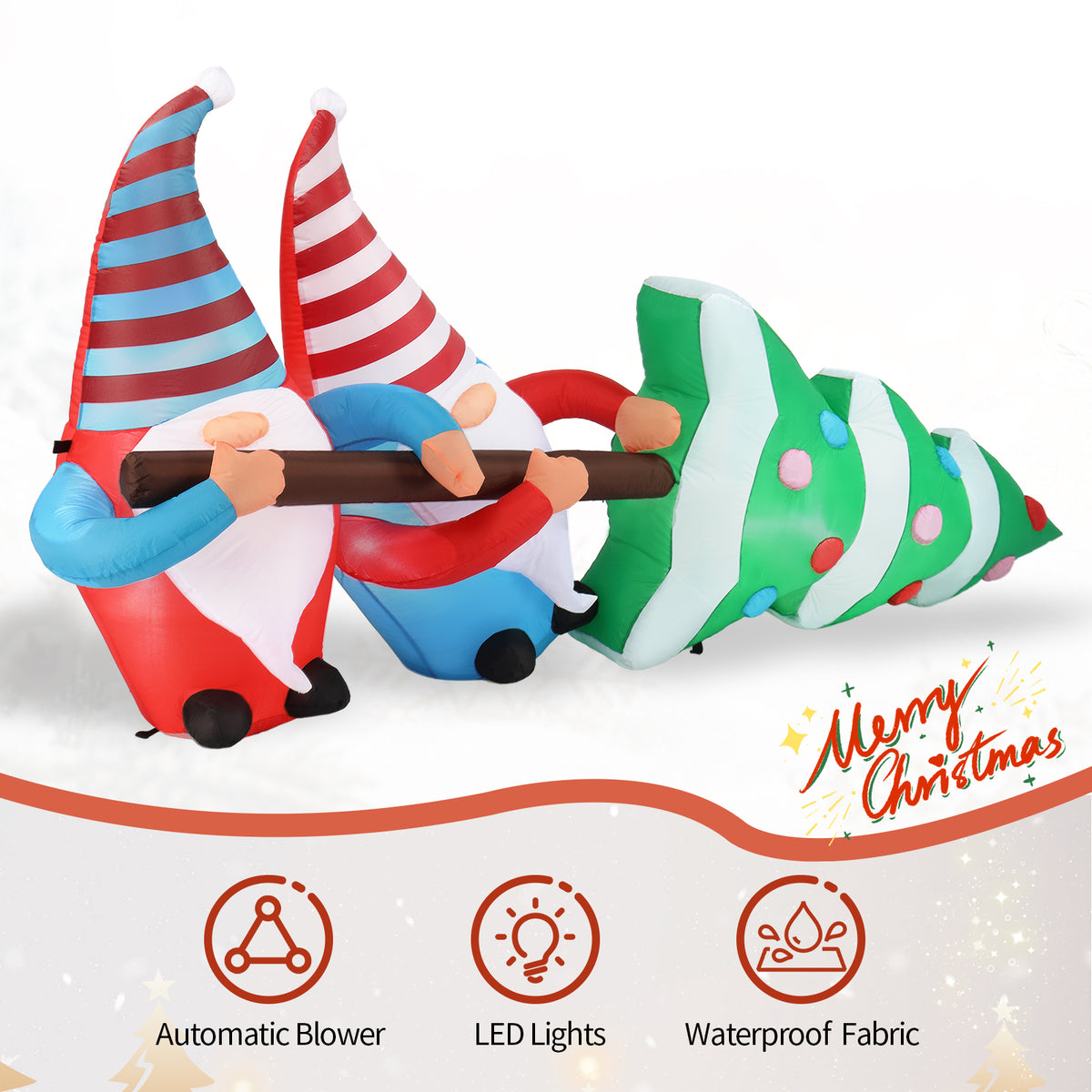 Natura AM 7FT Christmas Inflatable Gnomes Pulling Tree | Built-in LED Lights