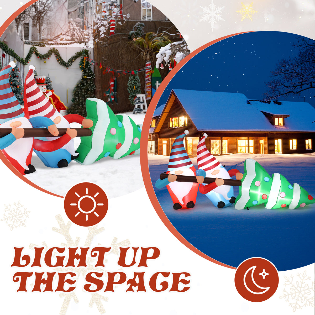 Natura AM 7FT Christmas Inflatable Gnomes Pulling Tree | Built-in LED Lights