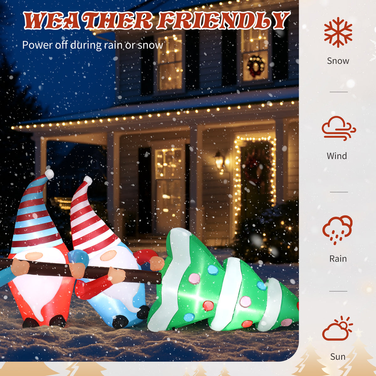 Natura AM 7FT Christmas Inflatable Gnomes Pulling Tree | Built-in LED Lights