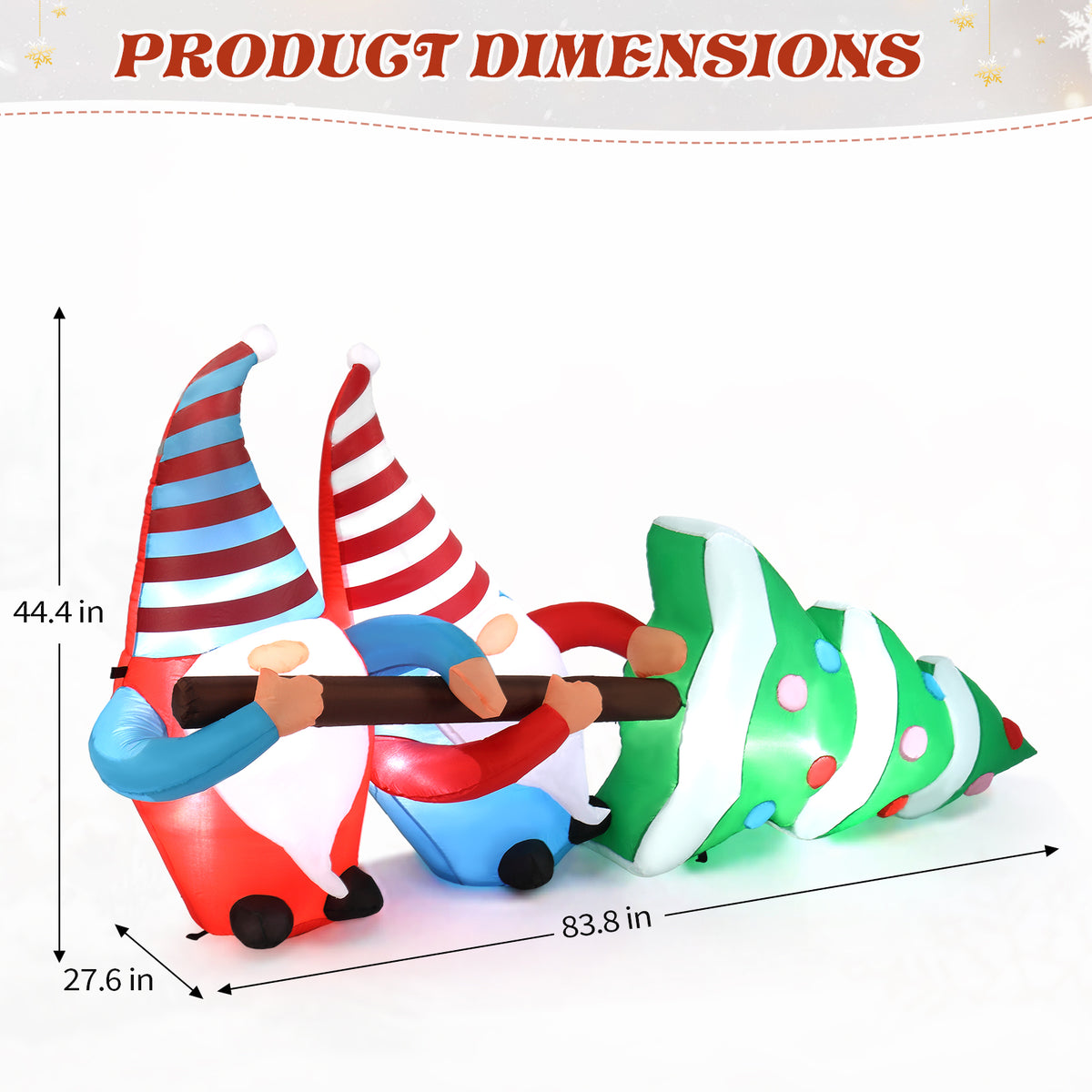 Natura AM 7FT Christmas Inflatable Gnomes Pulling Tree | Built-in LED Lights