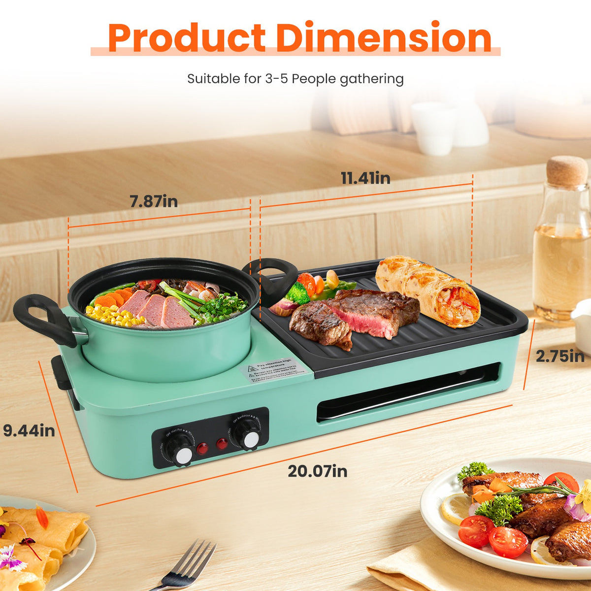 Natura AM 3-in-1 Electric Hot Pot with Grill & Fry Pan, 1600W