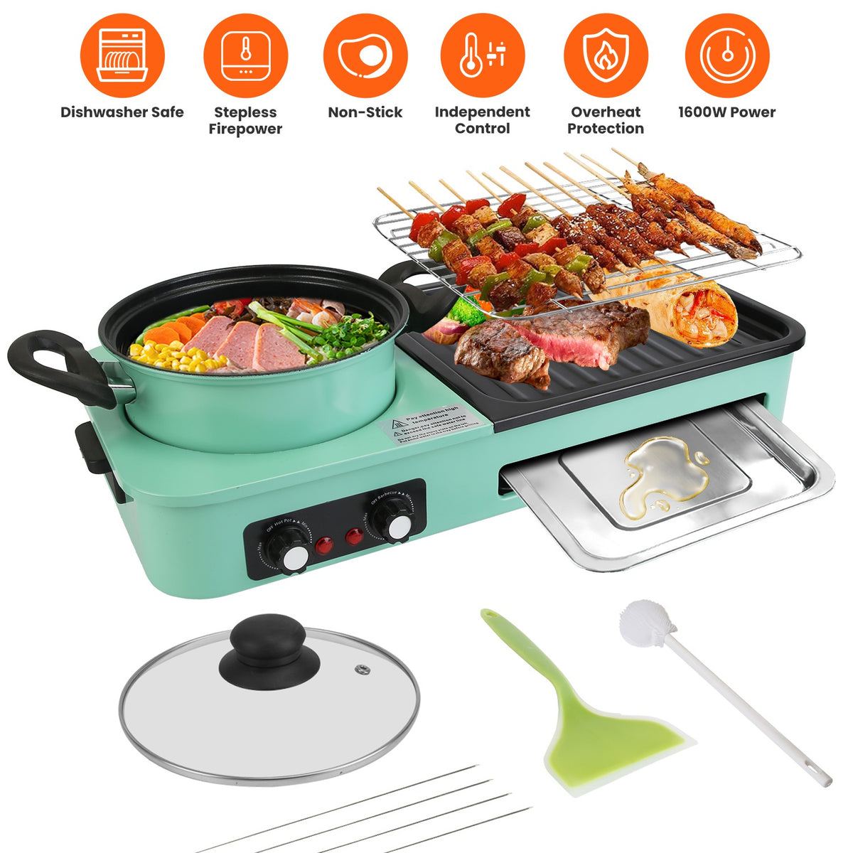 Natura AM 3-in-1 Electric Hot Pot with Grill & Fry Pan, 1600W