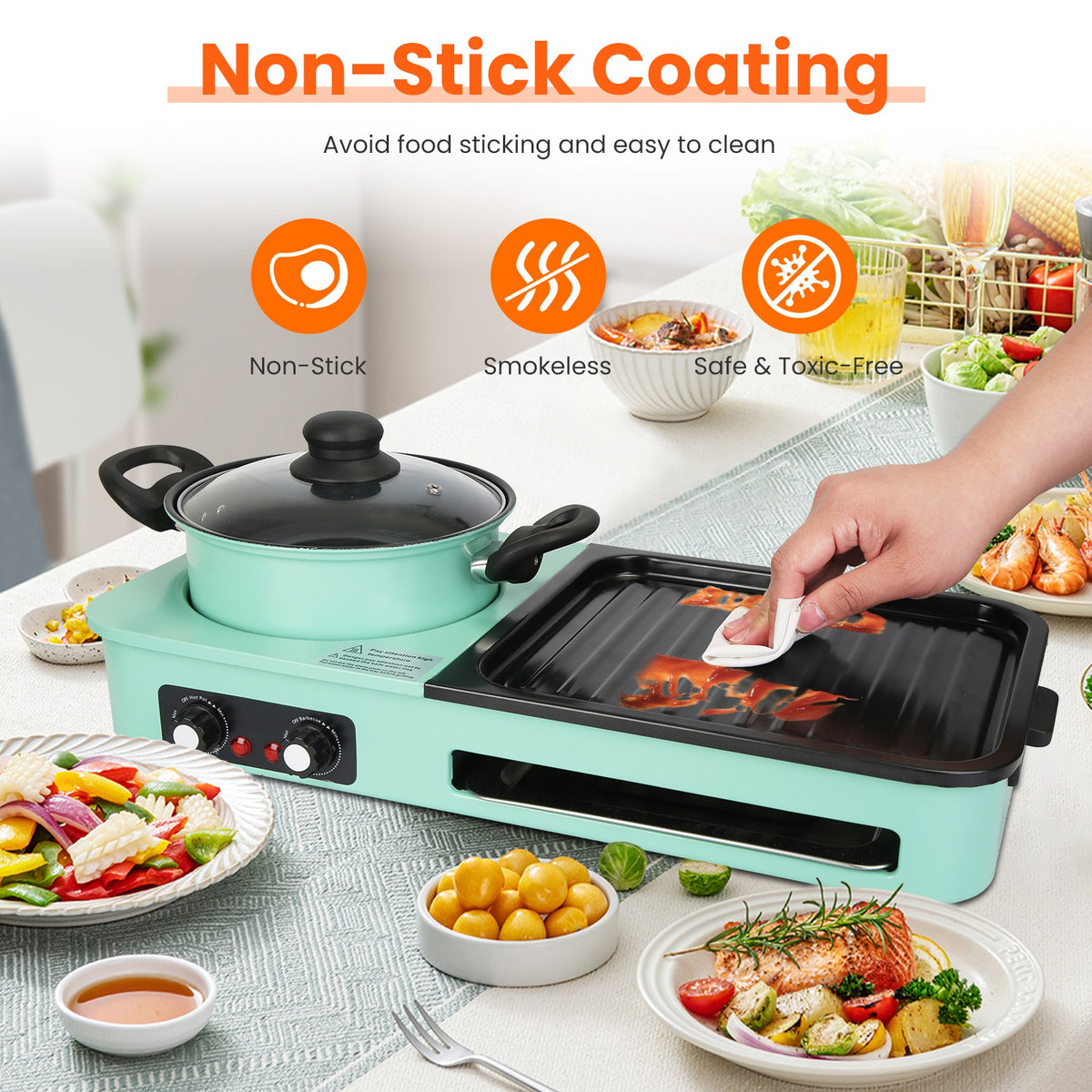 Natura AM 3-in-1 Electric Hot Pot with Grill & Fry Pan, 1600W