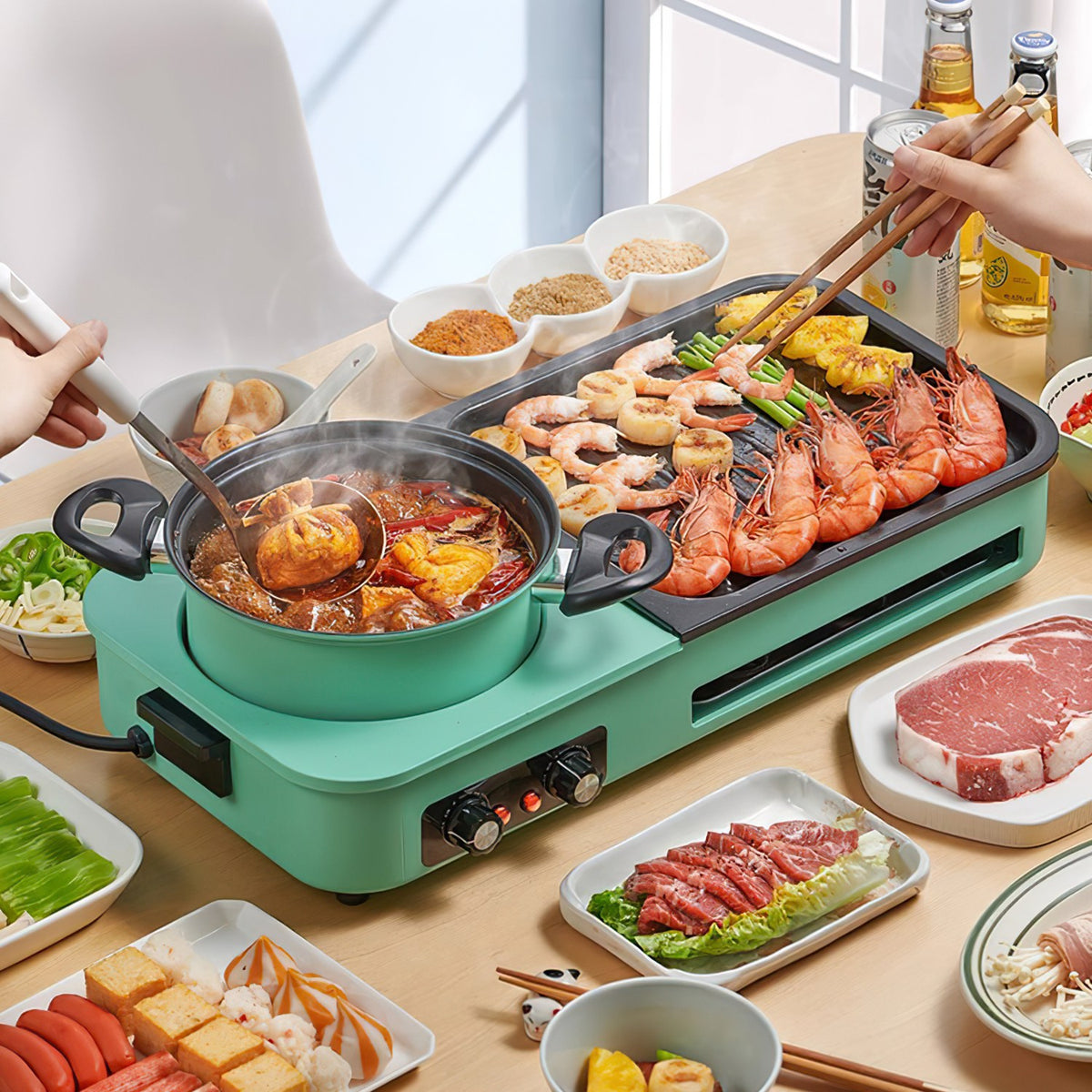 Natura AM 3-in-1 Electric Hot Pot with Grill & Fry Pan, 1600W