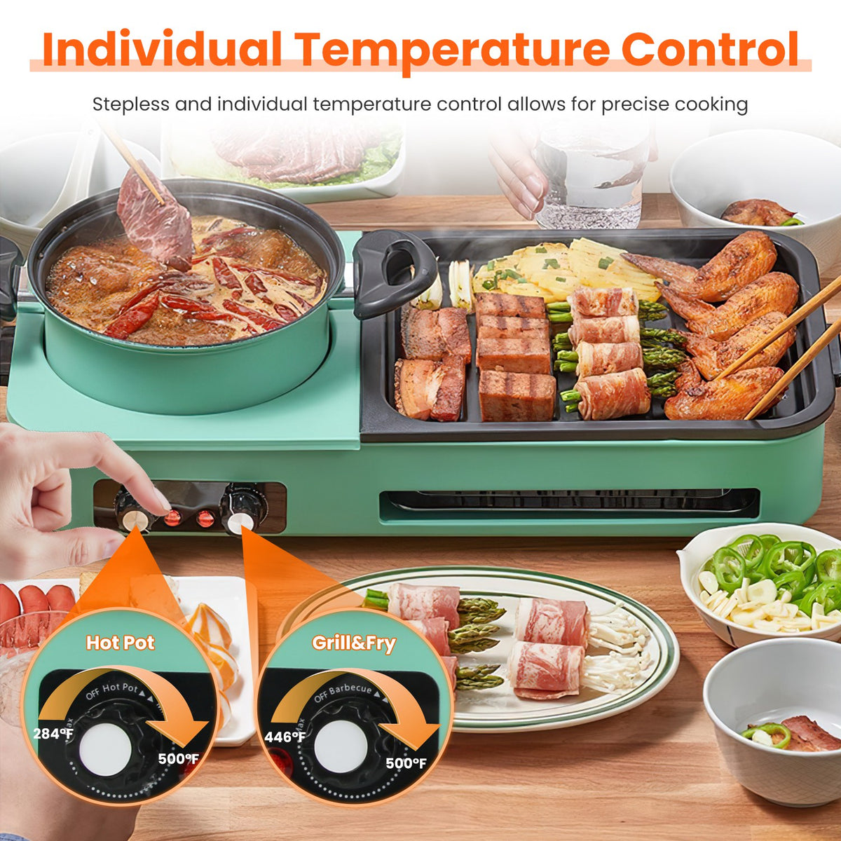 Natura AM 3-in-1 Electric Hot Pot with Grill & Fry Pan, 1600W