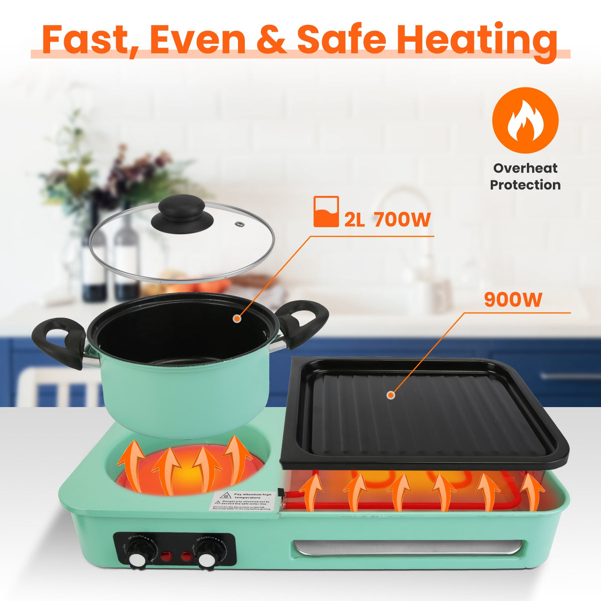 Natura AM 3-in-1 Electric Hot Pot with Grill & Fry Pan, 1600W