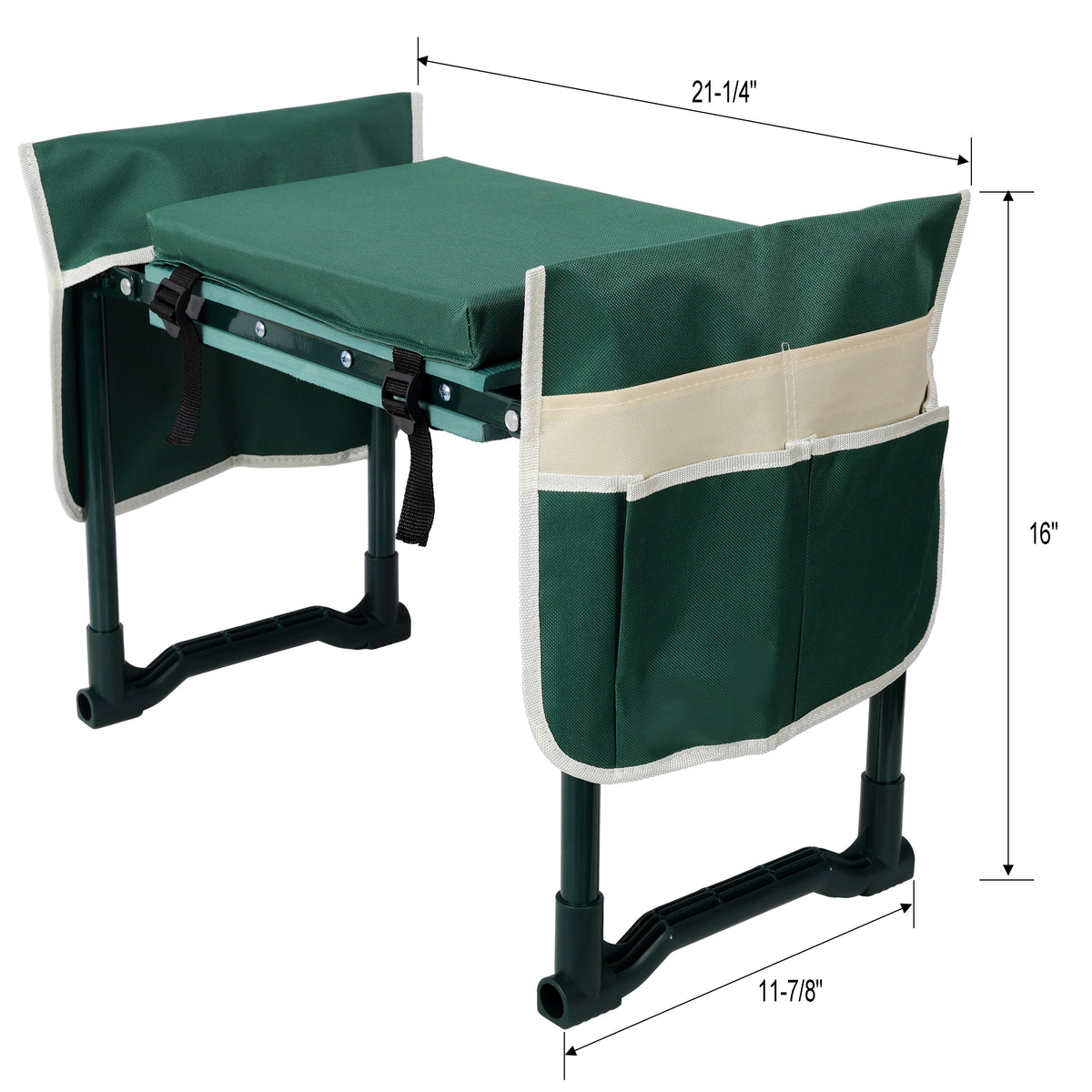 Natura AM Garden Kneeler & Seat Bench with Tool Pouches — Folding Steel Frame