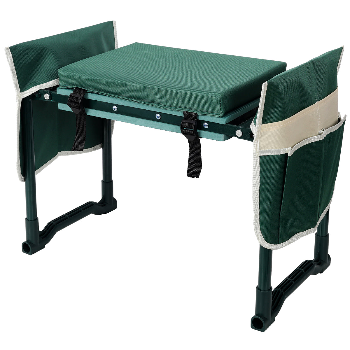 Natura AM Garden Kneeler & Seat Bench with Tool Pouches — Folding Steel Frame