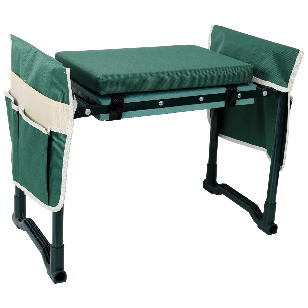 Natura AM Garden Kneeler & Seat Bench with Tool Pouches — Folding Steel Frame