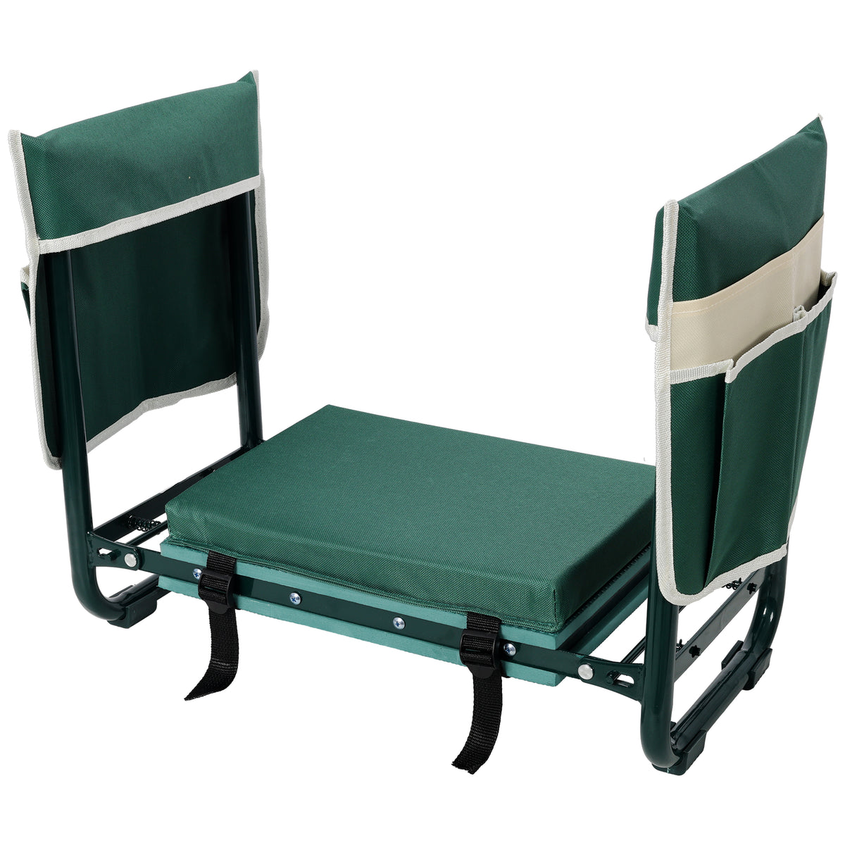 Natura AM Garden Kneeler & Seat Bench with Tool Pouches — Folding Steel Frame