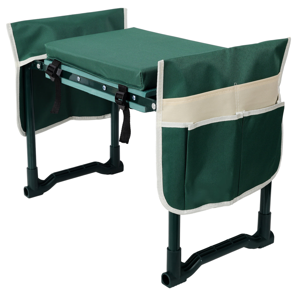 Natura AM Garden Kneeler & Seat Bench with Tool Pouches — Folding Steel Frame