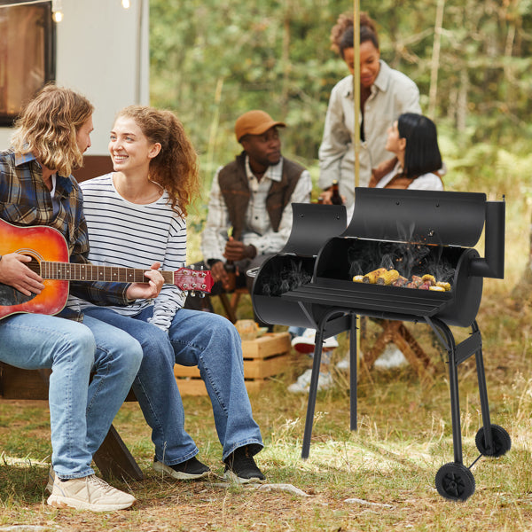 Natura AM Barrel Charcoal Grill with Offset Smoker & Side Table