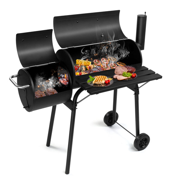 Natura AM Barrel Charcoal Grill with Offset Smoker & Side Table