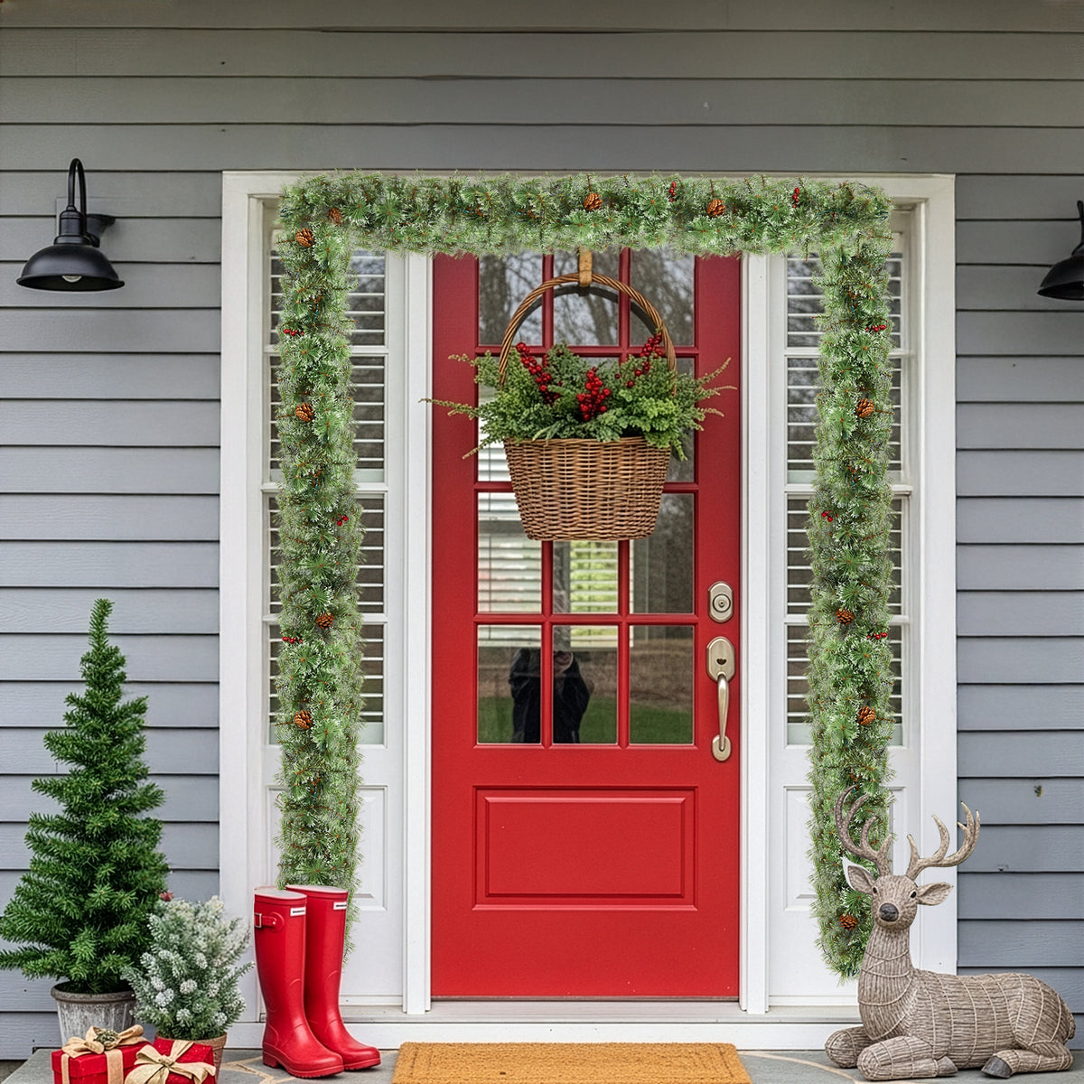 Natura AM 9FT Pre-Lit Snow Flocked Christmas Garland | 2 Pack, 200 Warm Lights & 440 Tips