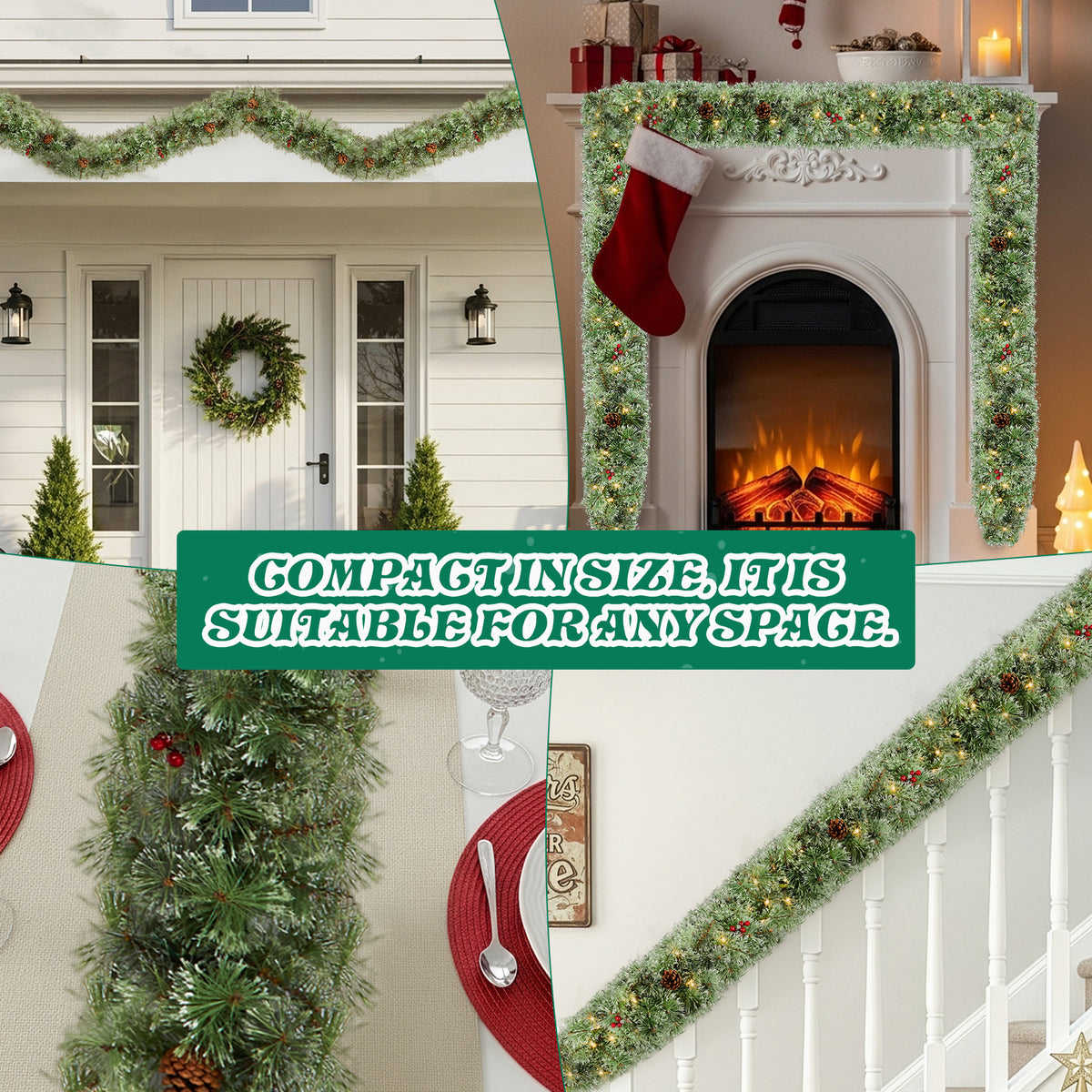 Natura AM 9FT Pre-Lit Snow Flocked Christmas Garland | 2 Pack, 200 Warm Lights & 440 Tips